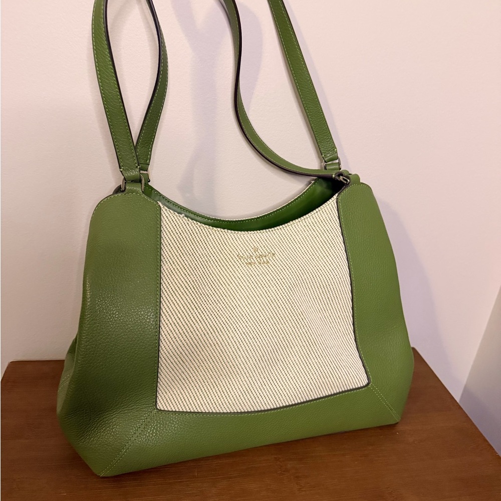 kate spade Olive Green Leather Shoulder Bag with Cream Panel
